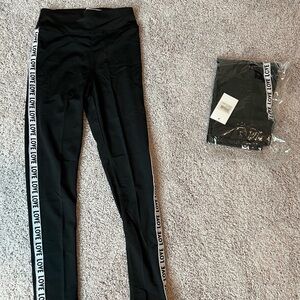 Black Leggings with Love Side Stripes